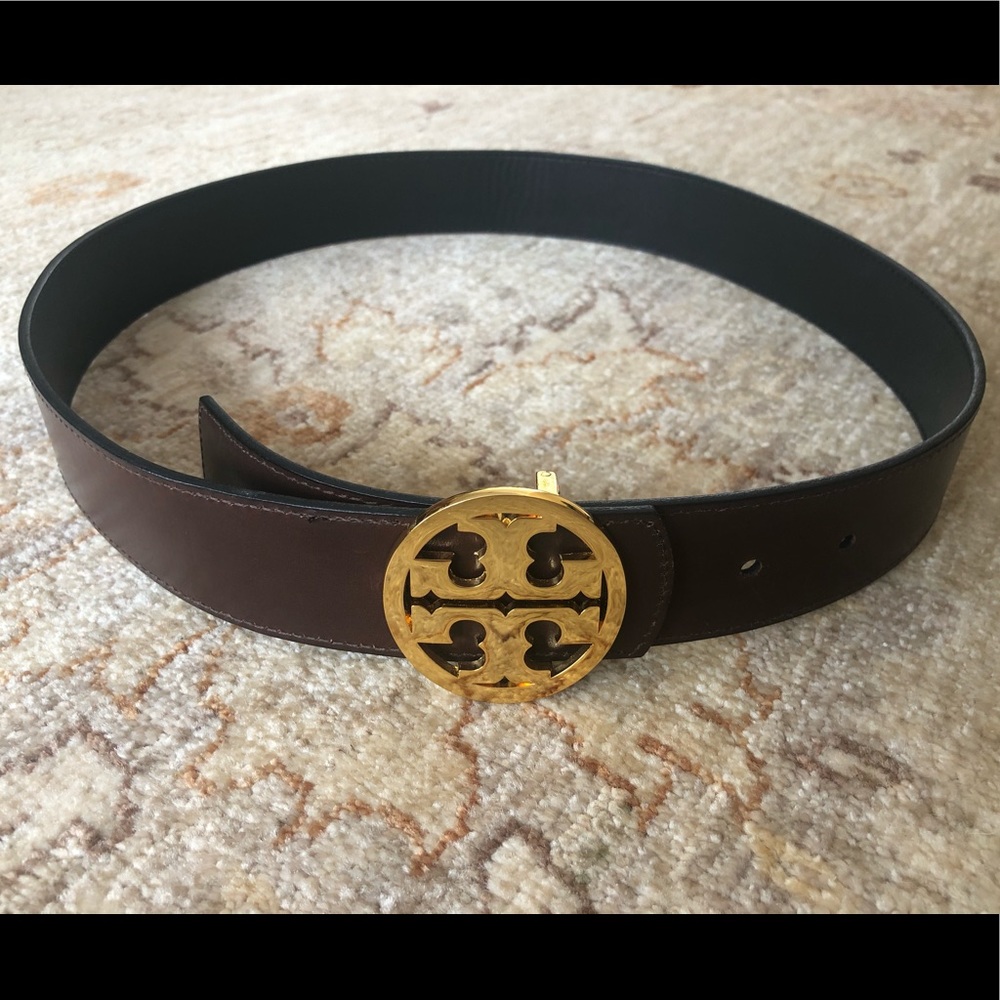 Tory Burch Black/Brown Reversible Logo Belt